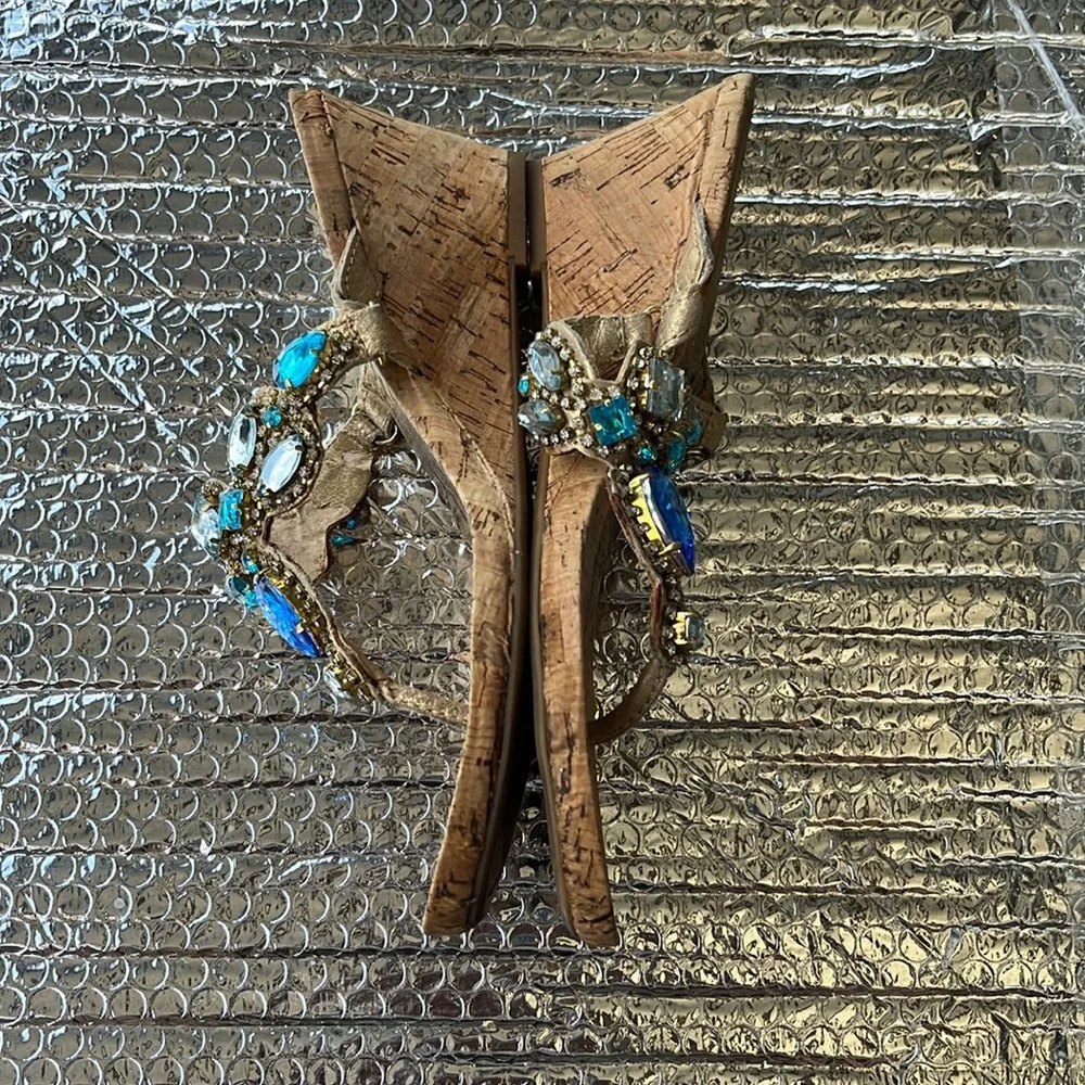 Cynthia Rowley Tan and Blue Sandals with Embellishments - Picture 5 of 14